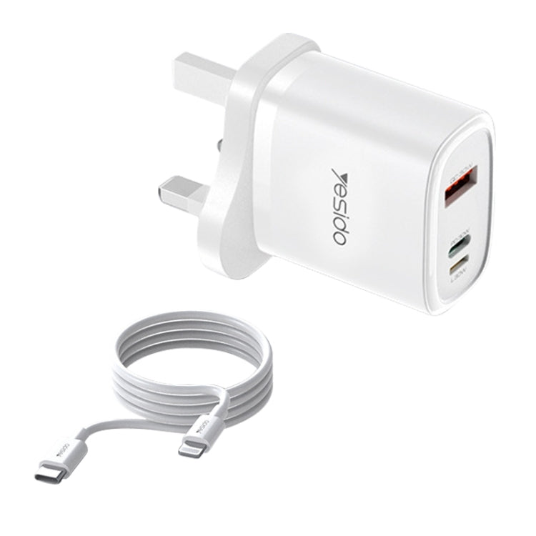 Chargeur de voyage Yesido YC51 30 W USB-C / Type-C + USB + 8 broches avec câble Type-C vers 8 broches de 1 m, prise britannique, YC51