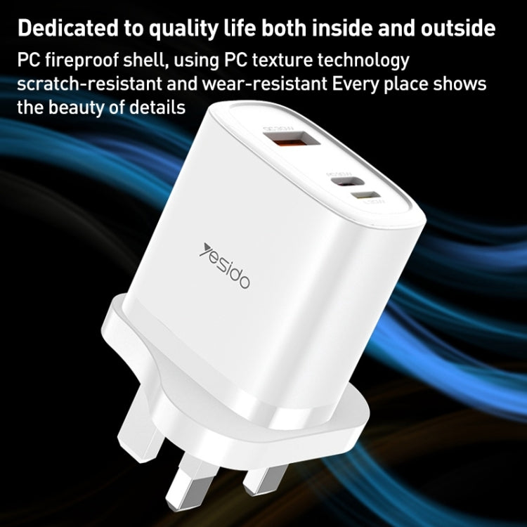 Chargeur de voyage Yesido YC51 30 W USB-C / Type-C + USB + 8 broches avec câble Type-C vers 8 broches de 1 m, prise britannique, YC51
