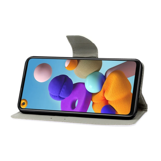 Horizontal flip PU leather case for Galaxy A21s displaying built-in card storage