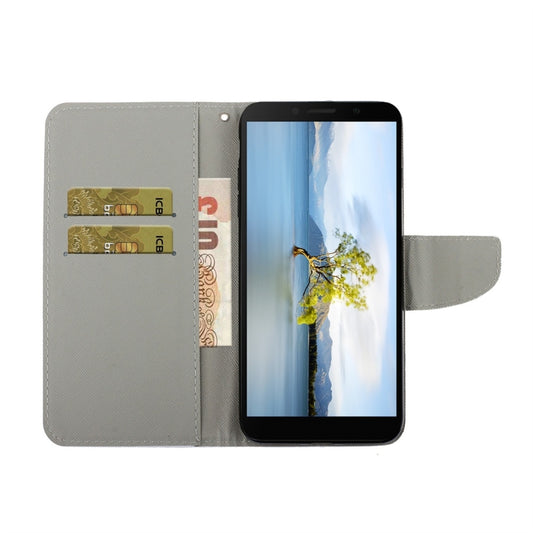 Huawei Y5p leather wallet case with 3D colored artwork and magnetic closure