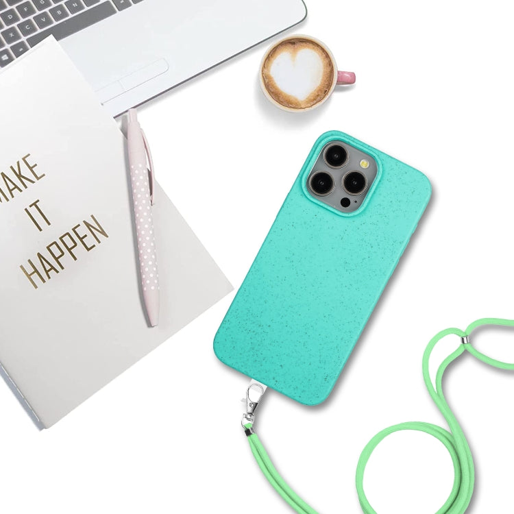 Wheat MagSafe Magnetic Straw Material + TPU Phone Case with Lanyard, For iPhone 15 Pro Max, For iPhone 15 Pro, For iPhone 15 Plus