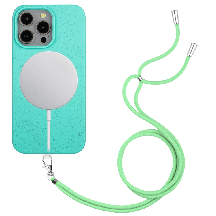 Wheat MagSafe Magnetic Straw Material + TPU Phone Case with Lanyard, For iPhone 15 Pro Max, For iPhone 15 Pro, For iPhone 15 Plus