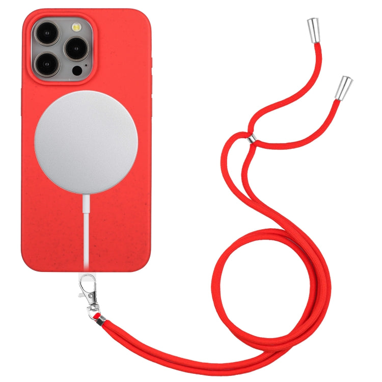 Wheat MagSafe Magnetic Straw Material + TPU Phone Case with Lanyard, For iPhone 15 Pro Max, For iPhone 15 Pro, For iPhone 15 Plus