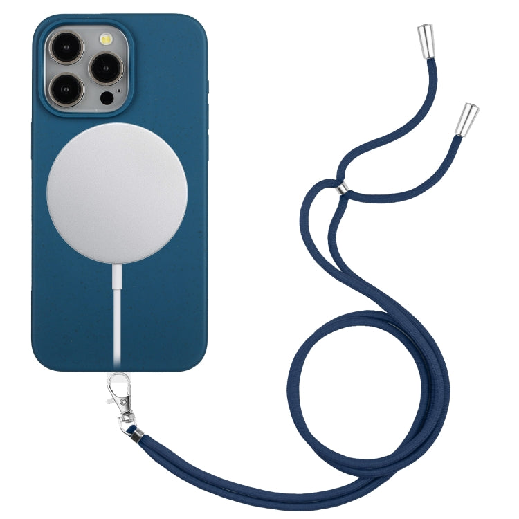 Wheat MagSafe Magnetic Straw Material + TPU Phone Case with Lanyard, For iPhone 15 Pro Max, For iPhone 15 Pro, For iPhone 15 Plus