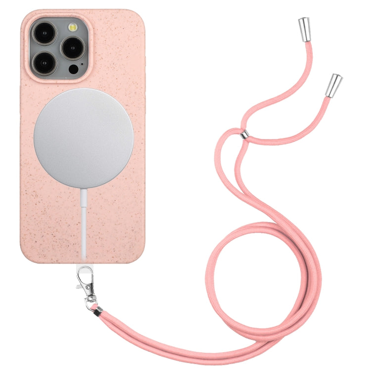Wheat MagSafe Magnetic Straw Material + TPU Phone Case with Lanyard, For iPhone 15 Pro Max, For iPhone 15 Pro, For iPhone 15 Plus