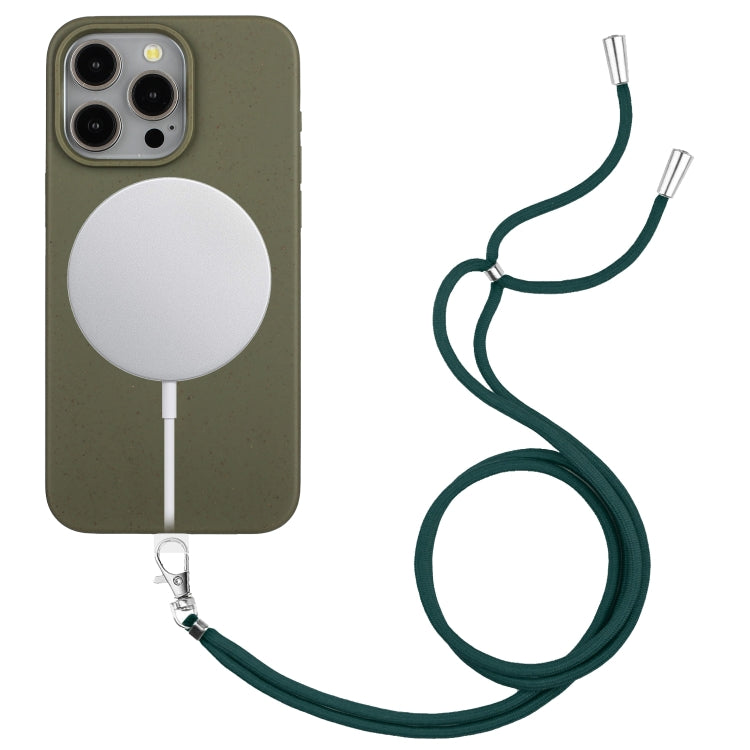 Wheat MagSafe Magnetic Straw Material + TPU Phone Case with Lanyard, For iPhone 15 Pro Max, For iPhone 15 Pro, For iPhone 15 Plus