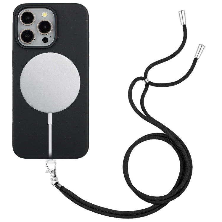 Wheat MagSafe Magnetic Straw Material + TPU Phone Case with Lanyard, For iPhone 15 Pro Max, For iPhone 15 Pro, For iPhone 15 Plus