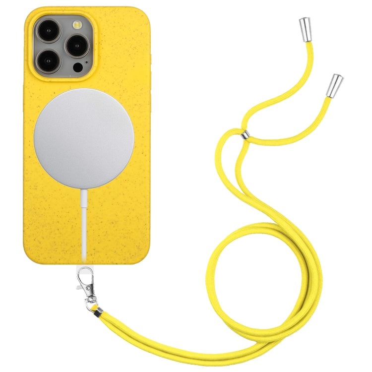 Wheat MagSafe Magnetic Straw Material + TPU Phone Case with Lanyard, For iPhone 15 Pro Max, For iPhone 15 Pro, For iPhone 15 Plus
