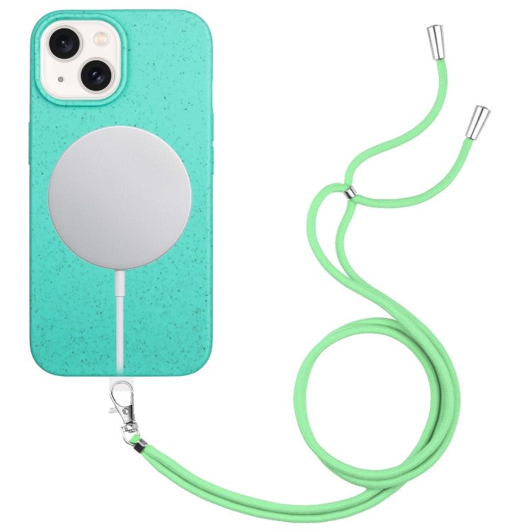 Wheat MagSafe Magnetic Straw Material + TPU Phone Case with Lanyard, For iPhone 15 Pro Max, For iPhone 15 Pro, For iPhone 15 Plus
