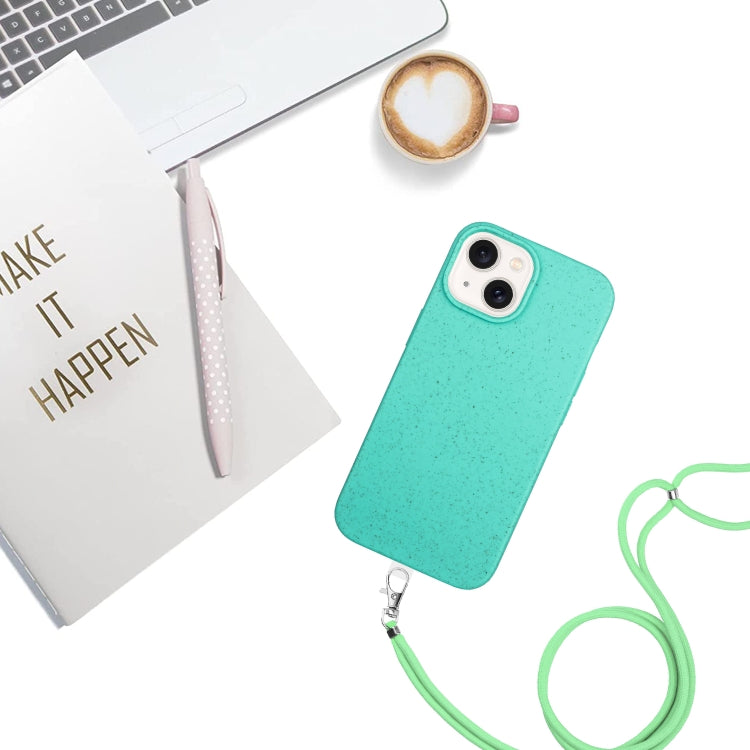 Wheat MagSafe Magnetic Straw Material + TPU Phone Case with Lanyard, For iPhone 15, For iPhone 14 Plus, For iPhone 14