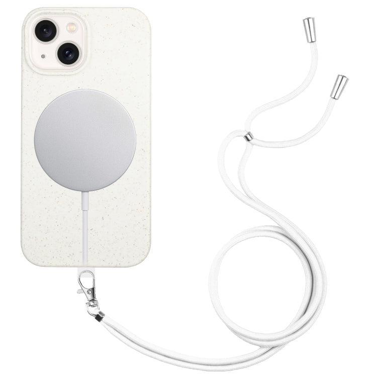 Wheat MagSafe Magnetic Straw Material + TPU Phone Case with Lanyard, For iPhone 15, For iPhone 14 Plus, For iPhone 14
