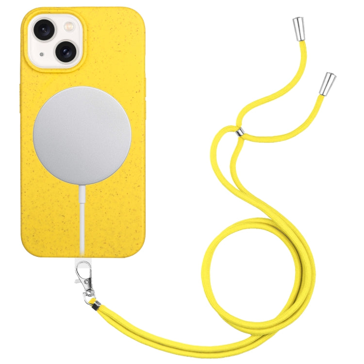 Wheat MagSafe Magnetic Straw Material + TPU Phone Case with Lanyard, For iPhone 15, For iPhone 14 Plus, For iPhone 14