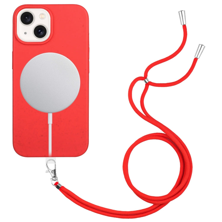 Wheat MagSafe Magnetic Straw Material + TPU Phone Case with Lanyard, For iPhone 15, For iPhone 14 Plus, For iPhone 14