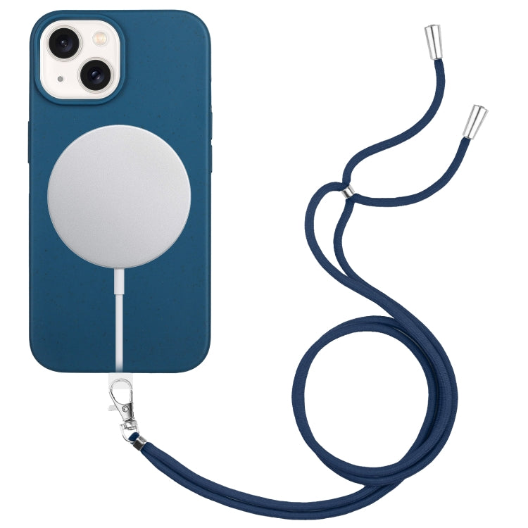 Wheat MagSafe Magnetic Straw Material + TPU Phone Case with Lanyard, For iPhone 15, For iPhone 14 Plus, For iPhone 14
