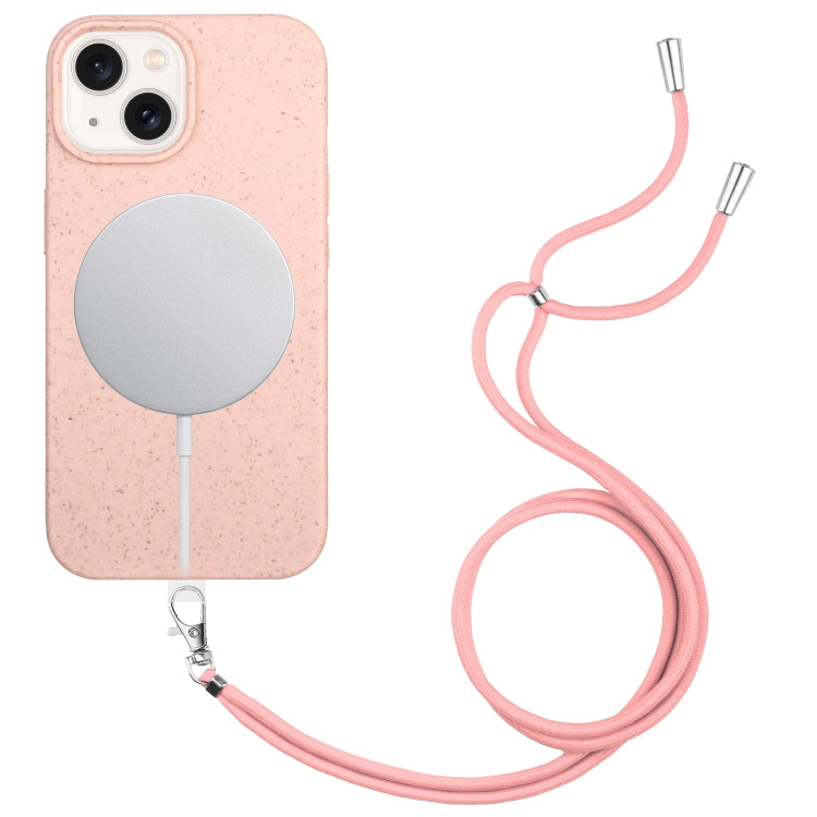Wheat MagSafe Magnetic Straw Material + TPU Phone Case with Lanyard, For iPhone 13 Pro, For iPhone 13, For iPhone 12
