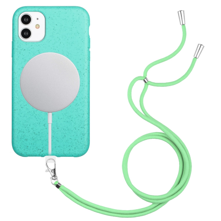 Wheat MagSafe Magnetic Straw Material + TPU Phone Case with Lanyard, For iPhone 11, For iPhone 11 Pro