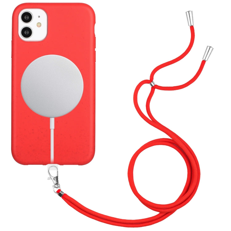 Wheat MagSafe Magnetic Straw Material + TPU Phone Case with Lanyard, For iPhone 11, For iPhone 11 Pro