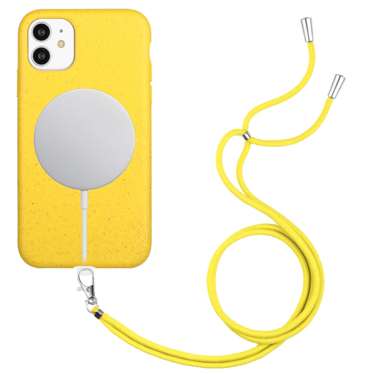 Wheat MagSafe Magnetic Straw Material + TPU Phone Case with Lanyard, For iPhone 11, For iPhone 11 Pro