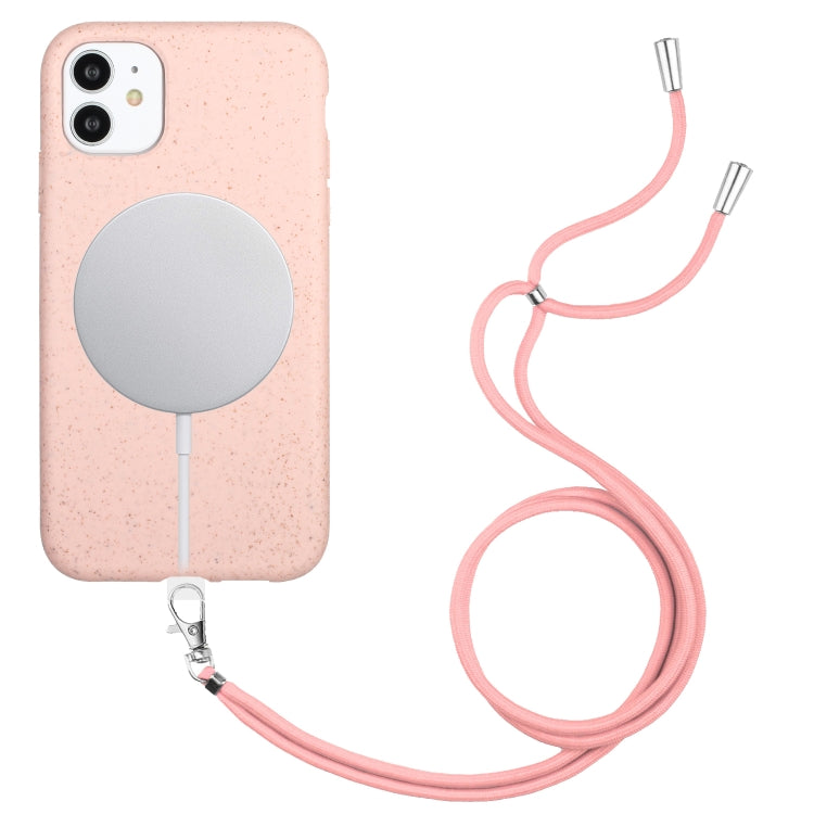 Wheat MagSafe Magnetic Straw Material + TPU Phone Case with Lanyard, For iPhone 11, For iPhone 11 Pro