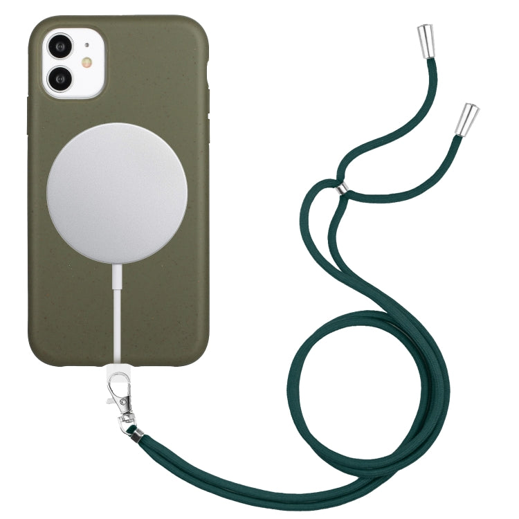 Wheat MagSafe Magnetic Straw Material + TPU Phone Case with Lanyard, For iPhone 11, For iPhone 11 Pro