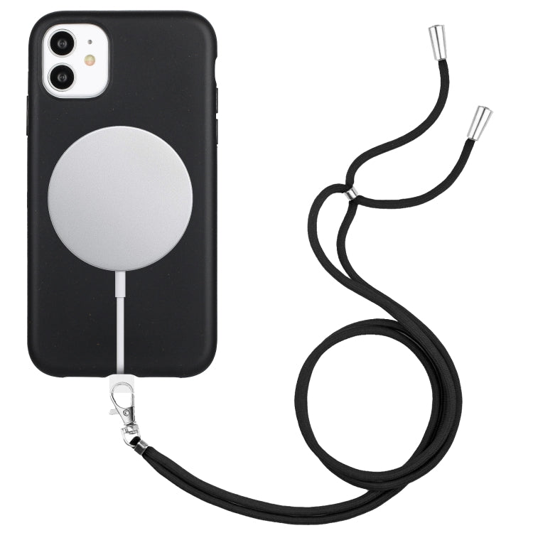 Wheat MagSafe Magnetic Straw Material + TPU Phone Case with Lanyard, For iPhone 11, For iPhone 11 Pro
