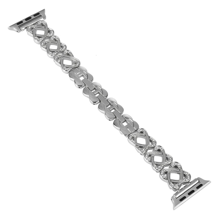 Hearts Crossed Diamond Metal Watch Band, For Apple Watch SE 2023 44mm, For Apple Watch SE 2023 40mm, For Apple Watch Ultra 2 49mm, For Apple Watch Series 9 45mm