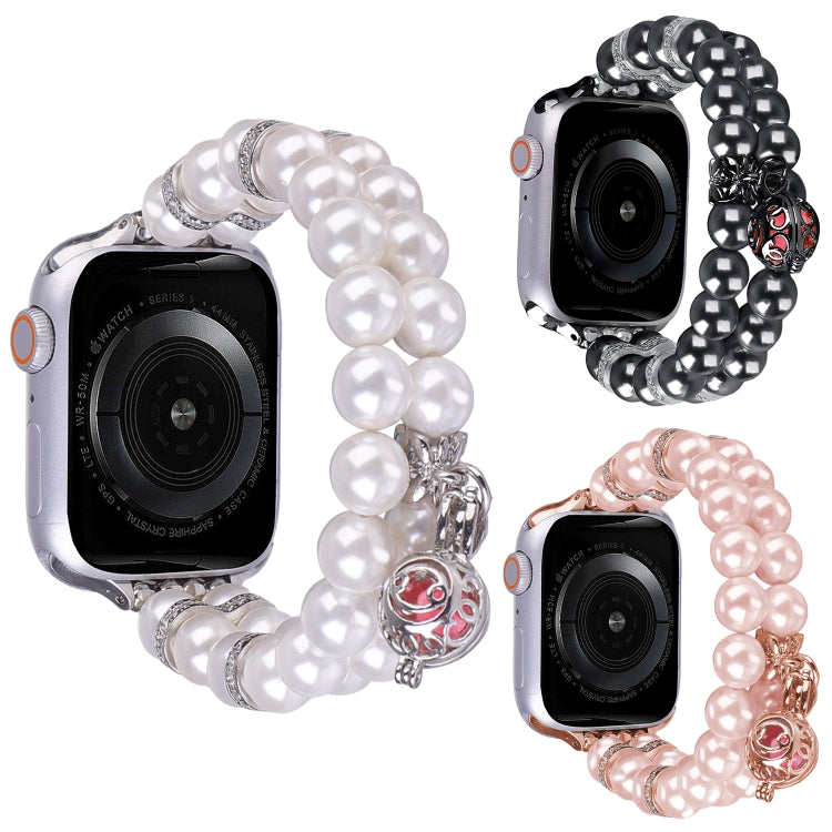 Beaded Dual Row Pearl Bracelet Watch Band, For Apple Watch Series 5 44mm, For Apple Watch Series 5 40mm, For Apple Watch Series 4 44mm, For Apple Watch Series 4 40mm, For Apple Watch Series 3 38mm, For Apple Watch Series 3 42mm�������������������������...