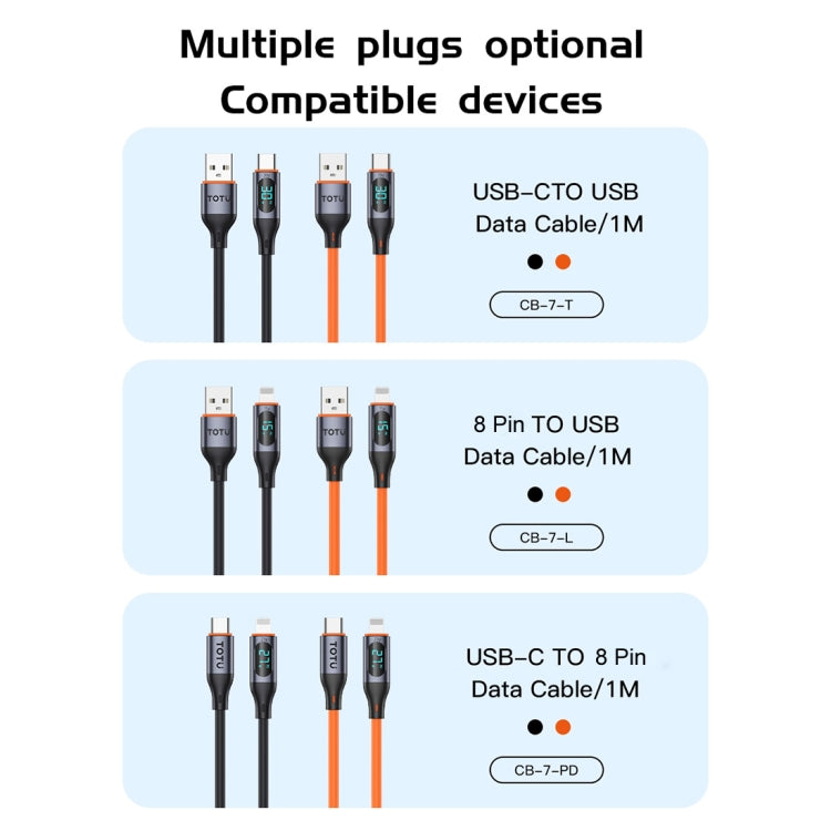TOTU CB-7-PD 27W USB-C / Type-C to 8 Pin Digital Display Fast Charging Silicone Cable, Length: 1m, CB-7-PD