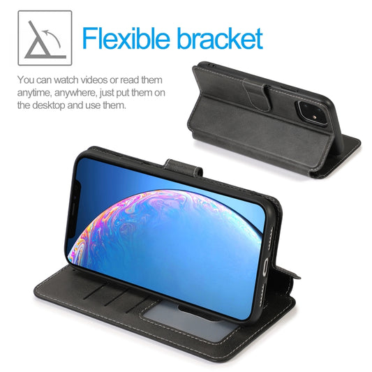 iPhone 12 Pro secured in brown calf leather case with holder function and magnetic closure