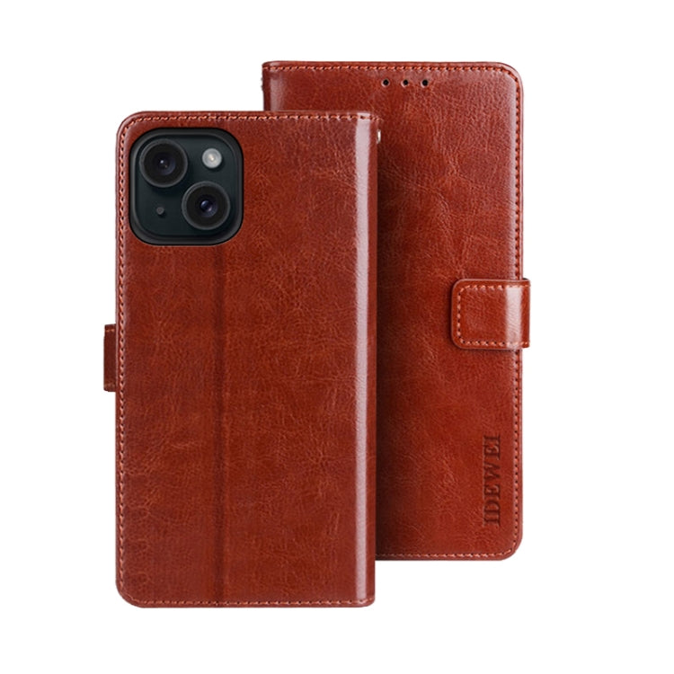 idewei Crazy Horse Texture Leather Phone Case with Holder, For iPhone 15 Pro Max, For iPhone 15 Pro, For iPhone 15 Plus
