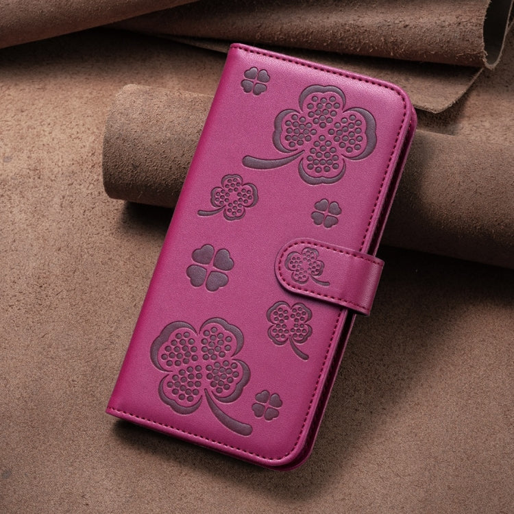 Four-leaf Embossed Leather Phone Case, For iPhone 15 Pro Max, For iPhone 15 Pro, For iPhone 15 Plus, For iPhone 15