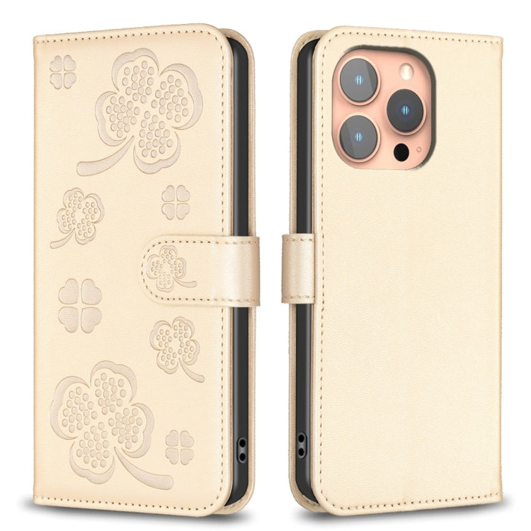 Four-leaf Embossed Leather Phone Case, For iPhone 15 Pro Max, For iPhone 15 Pro, For iPhone 15 Plus, For iPhone 15