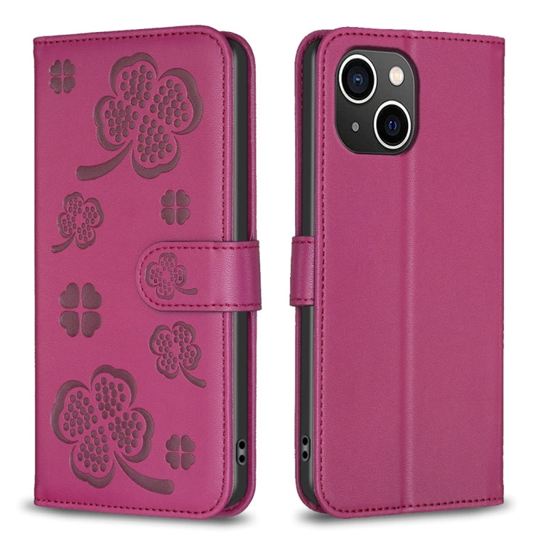 Four-leaf Embossed Leather Phone Case, For iPhone 15 Pro Max, For iPhone 15 Pro, For iPhone 15 Plus, For iPhone 15