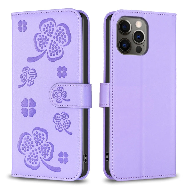 Four-leaf Embossed Leather Phone Case, For iPhone 12 / 12 Pro, For iPhone 12 Pro Max, For iPhone 11 Pro Max, For iPhone 11