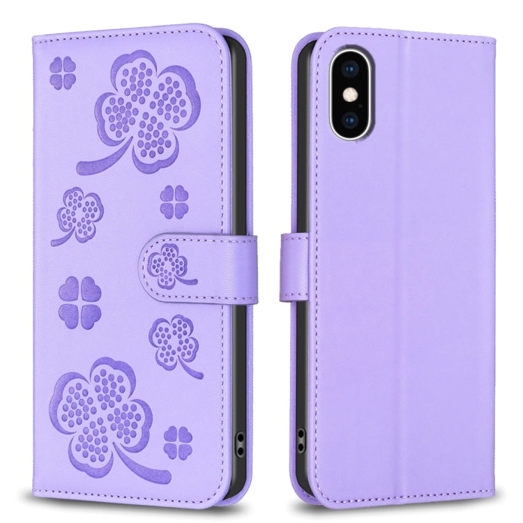 Four-leaf Embossed Leather Phone Case, For iPhone 11 Pro, For iPhone X / XS, For iPhone XR, For iPhone XS Max