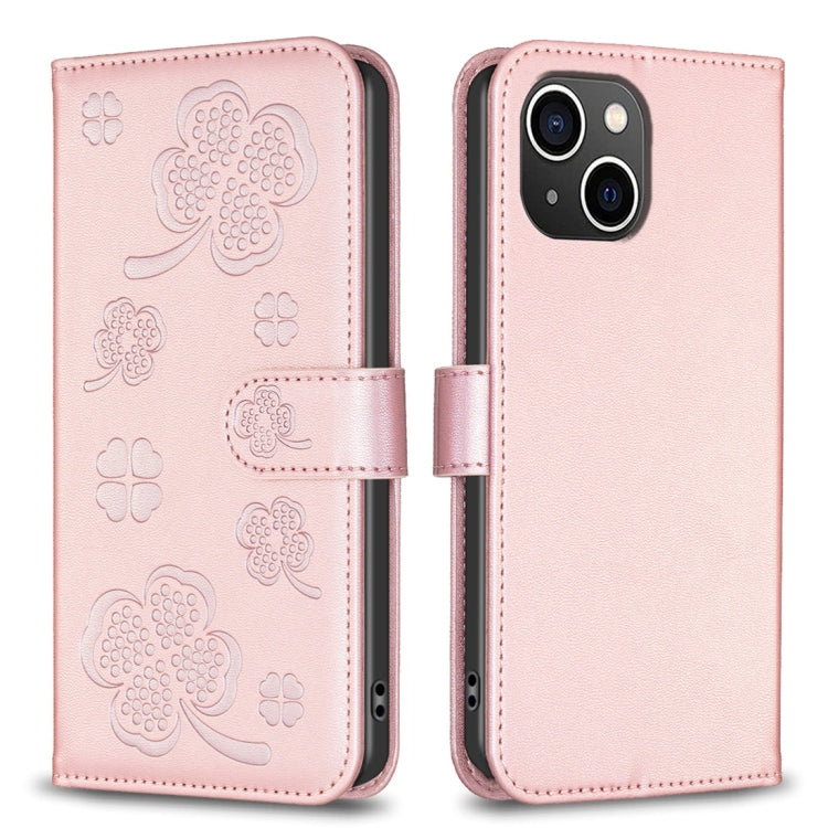 Four-leaf Embossed Leather Phone Case, For iPhone 14 Plus, For iPhone 14, For iPhone 14 Pro, For iPhone 14 Pro Max