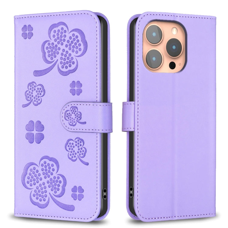 Four-leaf Embossed Leather Phone Case, For iPhone 16 Pro Max, For iPhone 16 Pro, For iPhone 16 Plus, For iPhone 16