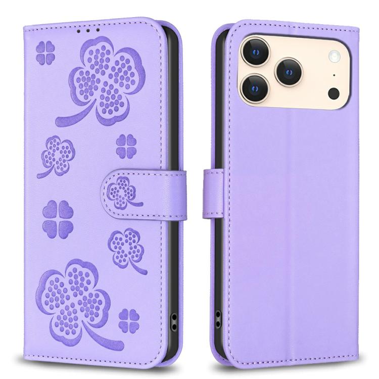 Four-leaf Embossed Leather Phone Case, For iPhone 17 Pro Max, For iPhone 17 Pro, For iPhone 17, For iPhone 17 Air