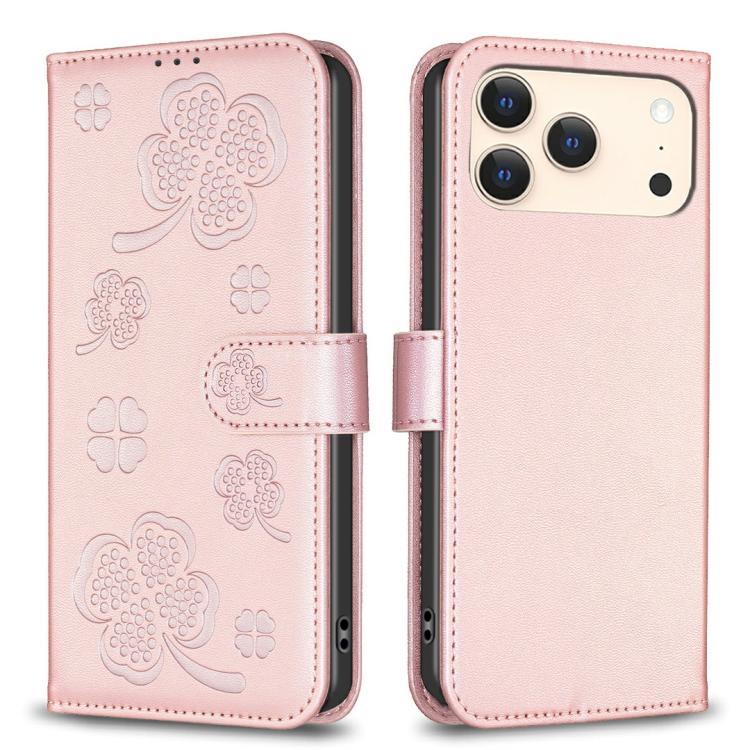 Four-leaf Embossed Leather Phone Case, For iPhone 17 Pro Max, For iPhone 17 Pro, For iPhone 17, For iPhone 17 Air