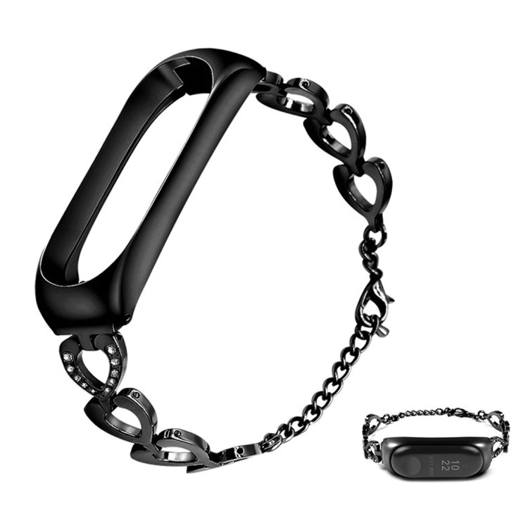 For Xiaomi Mi Band 3 / 4 Metal Heart Shape Replacement Strap Watchband, Black