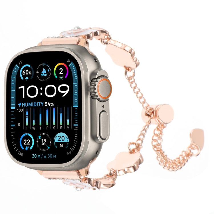 Camellia Metal Chain Bracelet Watch Band, For Apple Watch SE 2023 44mm, For Apple Watch SE 2023 40mm, For Apple Watch Ultra 2 49mm, For Apple Watch Series 9 45mm, For Apple Watch Series 9 41mm, For Apple Watch Ultra 49mm