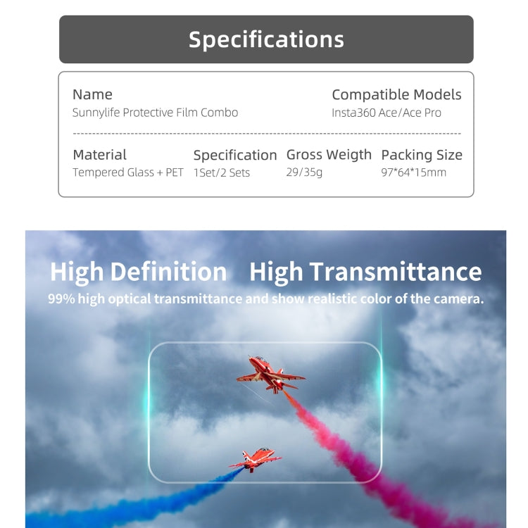 Sunnylife 3 in 1 Rear & Front Screen Lens Explosion proof Film, For Insta360 Ace Pro, For Insta360 Ace