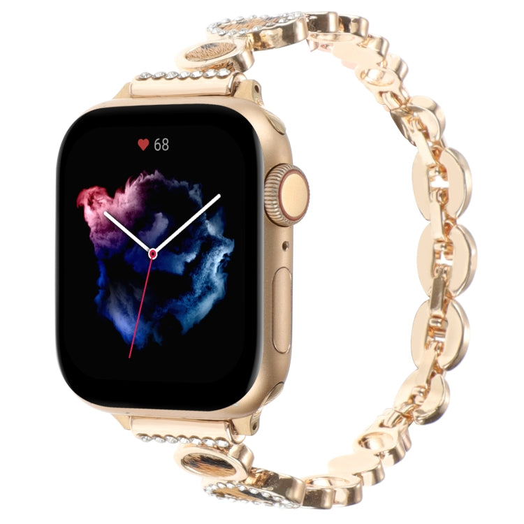Leopard Rhinestones Metal Chain Watch Band, For Apple Watch SE 2023 44mm, For Apple Watch SE 2023 40mm, For Apple Watch Ultra 2 49mm, For Apple Watch Series 9 45mm, For Apple Watch Series 9 41mm, For Apple Watch Ultra 49mm, For Apple Watch Series 8 41m...