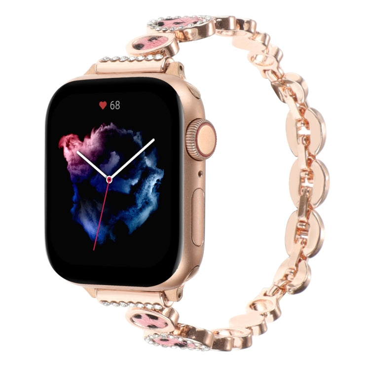 Leopard Rhinestones Metal Chain Watch Band, For Apple Watch SE 40mm, For Apple Watch SE 44mm, For Apple Watch Series 6 40mm, For Apple Watch Series 6 44mm, For Apple Watch Series 5 44mm, For Apple Watch Series 5 40mm, For Apple Watch Series 4 44mm�����...