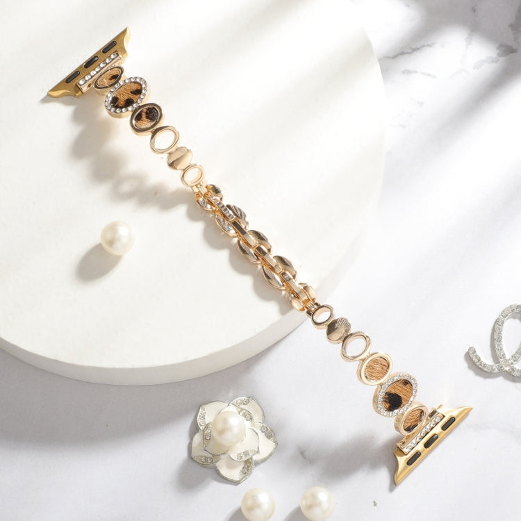 Leopard Rhinestones Metal Chain Watch Band, For Apple Watch 42mm, For Apple Watch 38mm