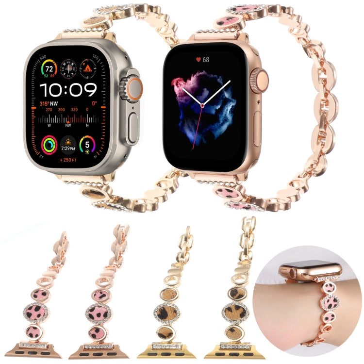 Leopard Rhinestones Metal Chain Watch Band, For Apple Watch 42mm, For Apple Watch 38mm