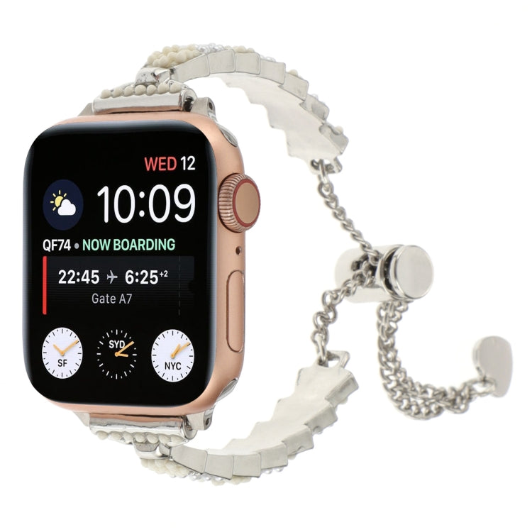 Shell Beads Chain Bracelet Metal Watch Band, For Apple Watch Series 8 41mm, For Apple Watch Series 8 45mm, For Apple Watch SE 2022 40mm, For Apple Watch SE 2022 44mm, For Apple Watch Series 7 41mm, For Apple Watch Series 7 45mm