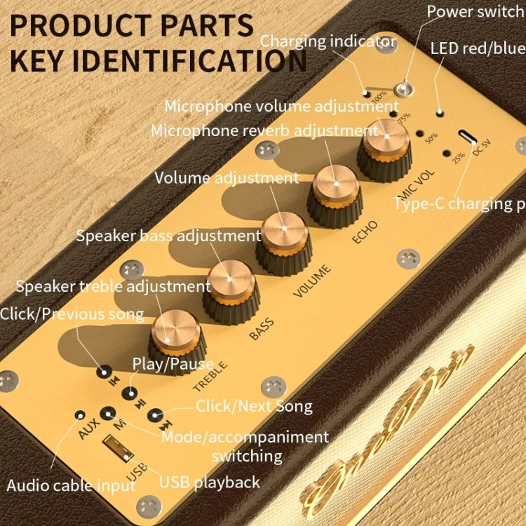 Oneder D8 Wireless Retro Dual Microphone Bluetooth Speaker