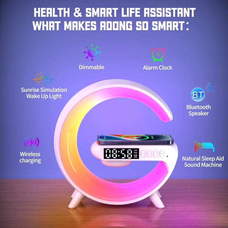 G69 G Shape Smart Bluetooth Speaker Support Wireless Charger & Alarm Clock & Wake-up Light, G69 (White), G69 (Black)