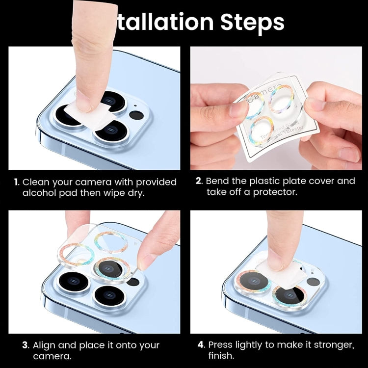 Glitter Ring Tempered Glass Camera Lens Film, For iPhone 15 Pro / 15 Pro Max, For iPhone 15 / 15 Plus